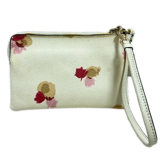 COACH Floral Print Corner Zip Wristlet 65307 White Pink Multi PVC Leather - - Picture 2 of 8